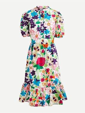 J Crew Whimsical Cottage Core Cotton Floral Puff Sleeve Midi Dress 4